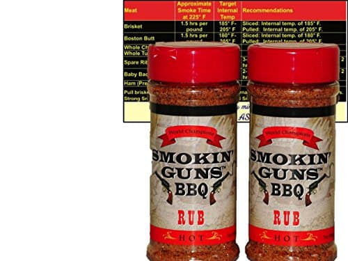 Smokin Guns BBQ Hot Rub Bundle (Two 7 oz Smokin Guns BBQ Rub Hot) with Complimentary Miniature Meat Smoking Guide Magnet