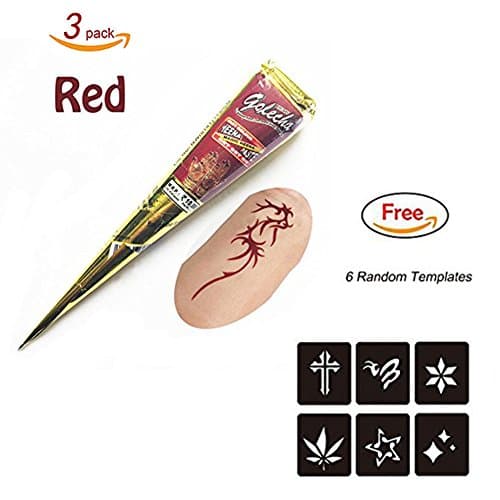 Temporary India Tattoo Kit, Pack of 3 Red Paste Cone Indian Body Art Painting Drawing