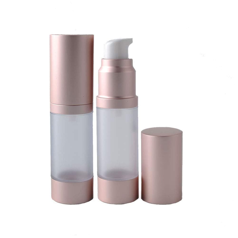2Pcs 15ml 0.5oz Travel Empty Refillable Leak Proof Rose Gold Plastic Airless Vacuum Pump Lotion Bottle Cosmetic Container Jar Pot Vial Dispenser with Dust Cap for Foundations Serums Essence Etc