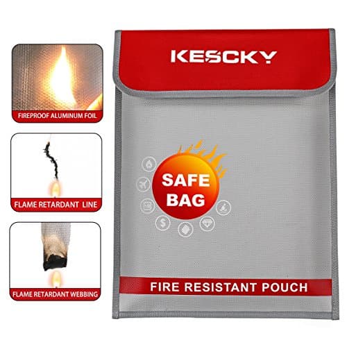 Kescky Fireproof Document Bag 15.3" x 11.4" Fire&amp;Water Resistant Money Bag with Non-Itchy Silicone Coated Fiberglass,Fireproof Safe Pouch Storage for Documents,Case,Jewelry and Passport