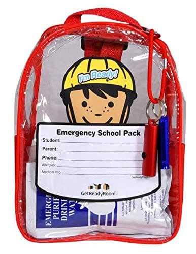 Children's School Emergency Backpack - Waterproof Clear Backpack with Light, First Aid, Emergency Essentials - Send Them On Their Way Prepared for Emergencies