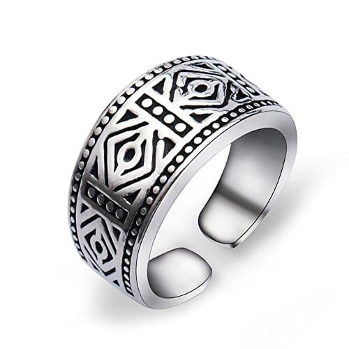 Silver plated adjustable ring with laser fancy drawing fit all sizes