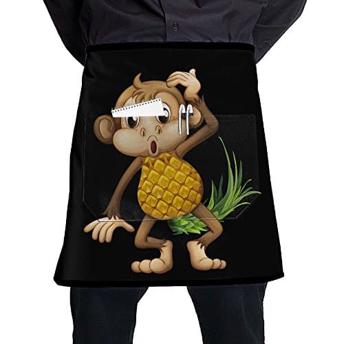 Yaerta Waist Apron With 2 Pockets Curious Monkey Pineapple Restaurant Half Aprons For Men Women Chef Baker Servers Waitress Waiter Bartender Craftsmen Black