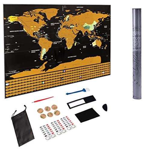 Scratch Off World Map Poster by Lumo - 2018 Travel Tracker Map with US States | All Country Flags - Perfect Gift, Travelers' Favorite, Learn Cities &amp; Countries | Extra Large Black 32" x 23"