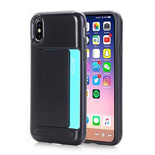 Phocas Minimalist Hard Back Case Wallet, Card-Holder Designed for iPhone X/iPhone 10 (Black)