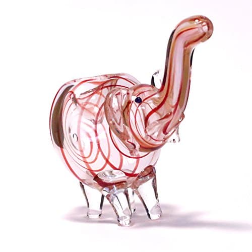 4" Glass Elephant Clear with Rust-Gold Stripes