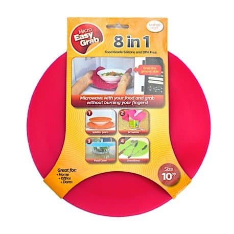 Micro Easy Grab 8-in-1 Multipurpose Non-Stick Silicone Microwave Spatter Cover, 10", Red