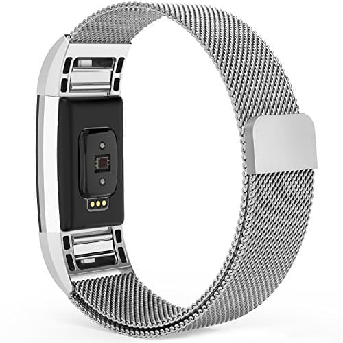 Fitbit Charge 2 Bands, Fitbit Bands Milanese Loop Metal Stainless Steel Replacement Accessories Bracelet Strap with Magnet Lock for Fitbit Charge 2 HR Men/Women Small Large Black Silver Gold