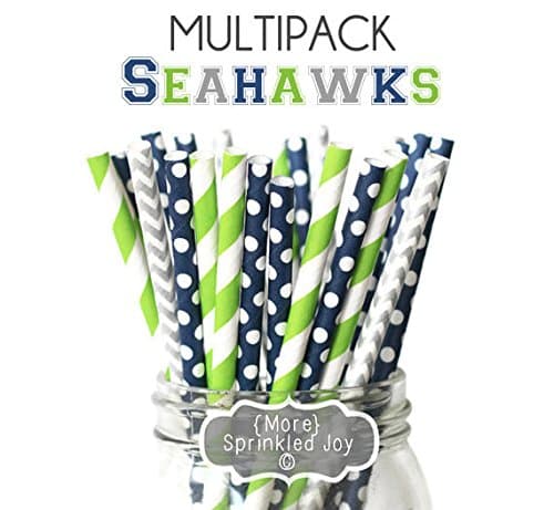 Designer Durable Disposable Drinking Paper Straws (25) Seahawks