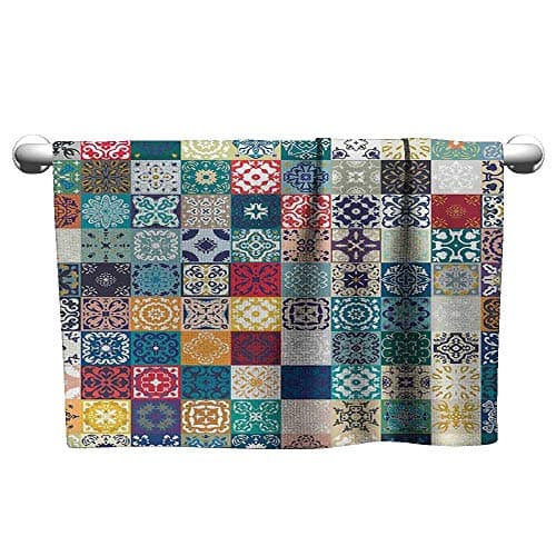 hocmbk Moroccan Beach Towels Patchwork Pattern with Different Colorful Arabic Figures Original Tunisian Artful W13.7xL27.5 Multicolor