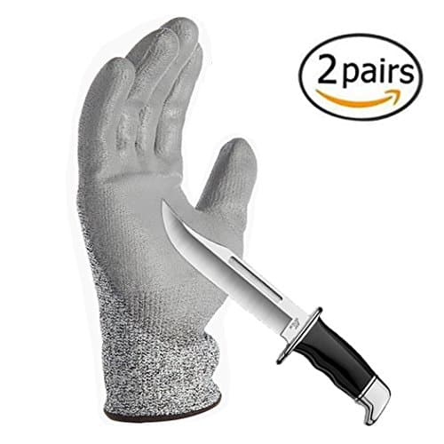 Hanhelp PU Coated Cut Resistant Gloves 2 Pairs/Pack, Level 5 Protection Kitchen Knife Scissors Slicing Glass Woodworking Safety Gloves, Grip Comfort Fit Indoor Outdoor Work Multipurpose - Medium