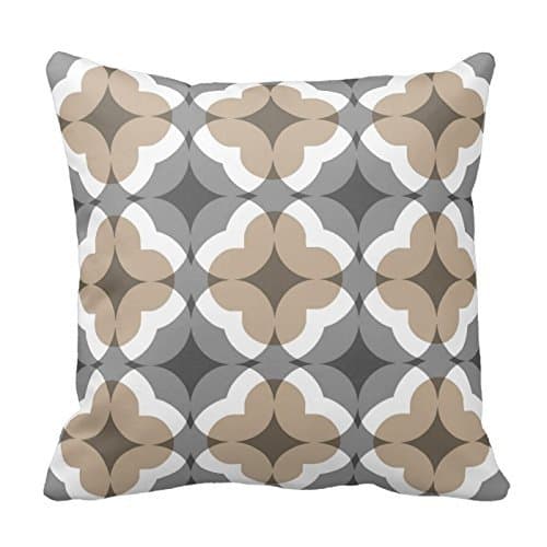 Abstract Floral Clover Pattern In Tan And Grey Throw Pillow Case Sham Decor Cushion Covers Square 18x18 Inch Beige Cotton Blend Linen By ElkinSaleStore