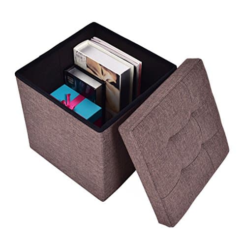 Brown Folding Storage Ottoman Cube Seat Footrest Organizer Box Stool
