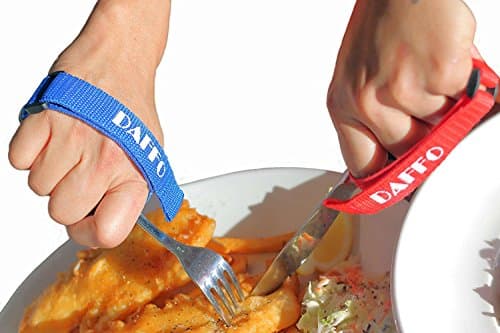 Daffo Green Eating Aids - Easy Adjustable Hand Strap Holder - 2 pcs /box . To hold utensil,pens.toothbrushes,pencils for hand tremors, parkinson, muscle weakness ,arthritis