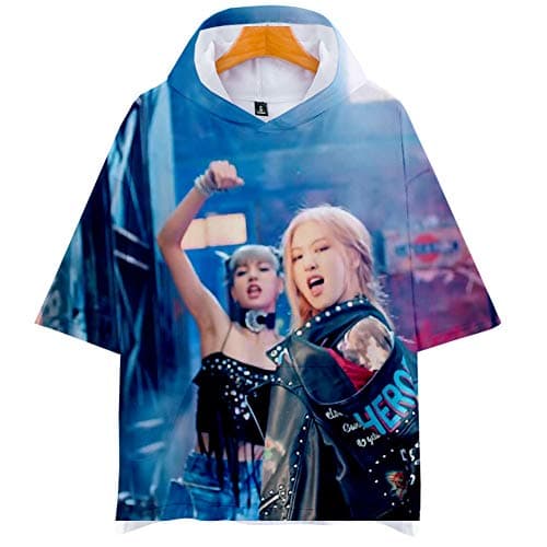 T-Shirts 3D Print Blackpink Graphics Short Sleeve Tees Pullover Hooded with Big Pockets for Mens Womens