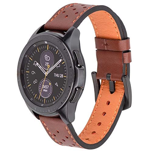 Galaxy Watch 42mm Band, Screen Protector 2 Pack, Compatible with Samsung Galaxy Watch 42mm Band 20mm Leather, for Garmin Vivoactive 3 Band / Huawei Watch 2 Band / Ticwatch E Bands (Brown)