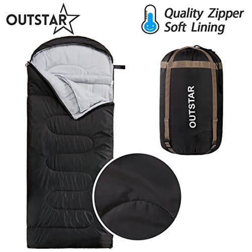OUTSTAR Lightweight Waterproof Envelope Sleeping Bag With Compression Sack for Kids or Adults Outdoor Camping, Travelling, Hiking &amp; Backpacking (Deep Gray, Envelope)