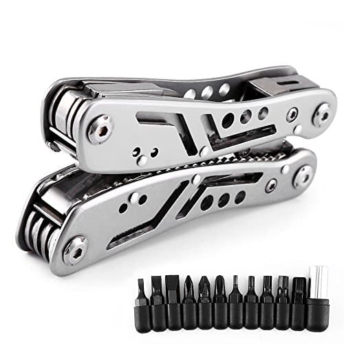 Multitool Folding Plier with Pocket Knife, Saw, Knife, Wire Cutter, Screwdriver bits and Nylon Sheath. 23 in 1 Multipurpose Stainless Steel Tool for Camping, Fishing, Hiking, Survival or Emergency