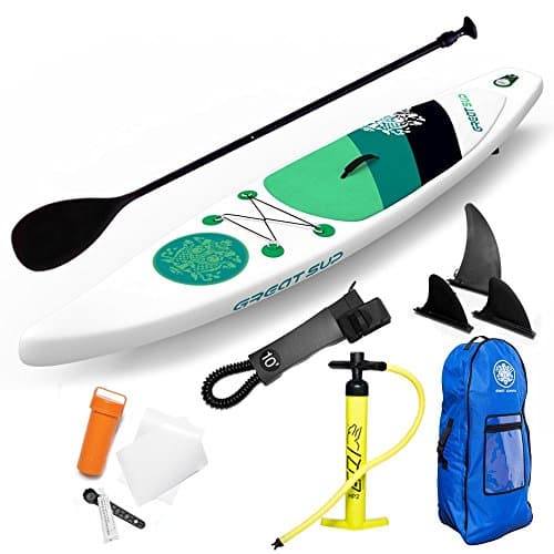 Great SUP Inflatable 12'7'' Explorer Stand up Paddle Board (6" Thick) with Adjustable Paddle/Travel Backpack/Air Pump/Leash| Supports up to 380 lbs.| Racing/Surfing/Adventure/Recreation