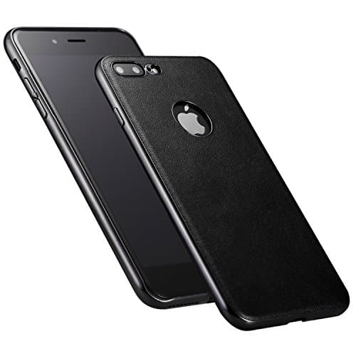 AmazingBull iPhone 7 Plus / iPhone 8 Plus (5.5 inch) Ultra-thin PU leather hard case with embedded metallic tablet, nanometer electroplating frame, Classic Plus Design (Black)