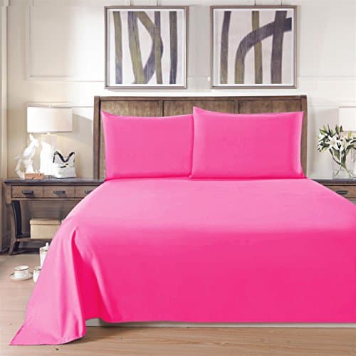 Lullabi Linen 100% Brushed Soft Microfiber Bed Sheet Set, Fitted &amp; Flat Sheet &amp; Pillowcase, Cozy Comfortable, Wrinkle, Fade, Stain Resistant, Deep Pockets (Pink, Twin)
