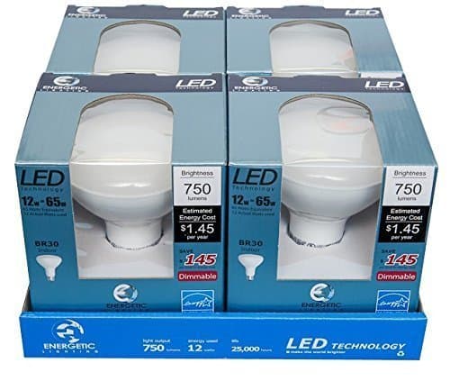 Energetic Lighting ELY12D-2BRW-VB-4 BR30 (Can Light Style Bulb) - 65 Watt Equivalent Soft White (2700K) 12 Watt Extended Life LED Bulb, 4-Pack - dimmable by Energetic Lighting