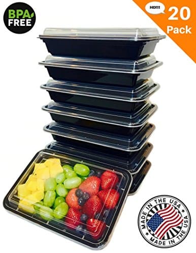 Meal Prep Containers, Heavy Duty [20 Pack] 1 Compartment with Lids, Food Storage Bento Box | BPA Free | Stackable | Reusable Lunch Boxes, Microwave/Dishwasher/Freezer Safe,Portion Control 28 oz FitPax