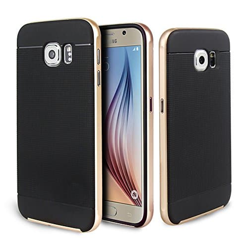 Galaxy S6 Case, AmberCase [Dual Bumper] TPU Case + PC Bumper Frame Textured Pattern Ultimate Protection Cover Case for Samsung Galaxy S6 (2015) - Black + Rose Gold