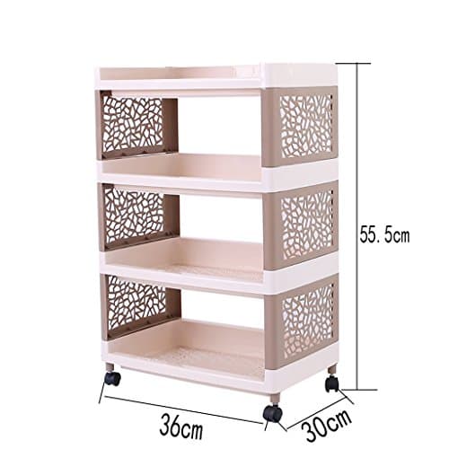 Yxsd Multi-Layer Floor-Standing Plastic Storage Rack with Wheels, Kitchen Bathroom Light Brown Multi-Function Home Storage Organizer Shelf (Size : 4 Tier)
