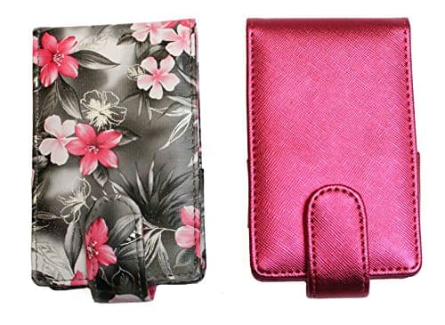 2 Pack Lipstick Lip Gloss Pouch and Carrying Case, each one holds 4 regular sized tubes of lipstick or LipSense (Gray with Pink Floral & Hot Pink Solid)