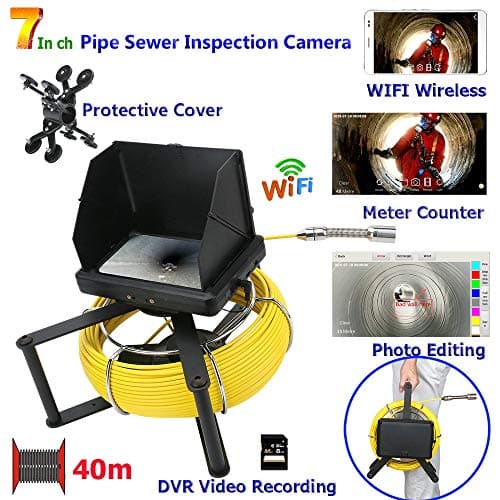 7 Inch Wireless WiFi Drain Camera, Sewer Pipe Inspection Camera with Meters Counter, Endoscope Waterproof IP68 for Plumbers, Inspectors, Engineers