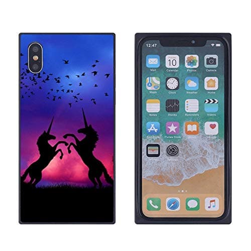 Sunset Unicorns iPhone Xs iPhone X Case, Soft Flexible TPU Back Cover Rectangle Case Compatible with iPhone Xs iPhone X (Black)