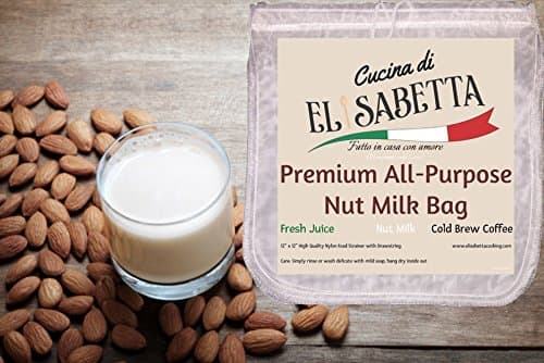 2-Pack Premium All-Purpose Large Nut Milk Bag by Cucina di Elisabetta, Nylon Food Strainer for Nut Milk, Fresh Juice and Cold Brew Coffee 12"x12" (2)