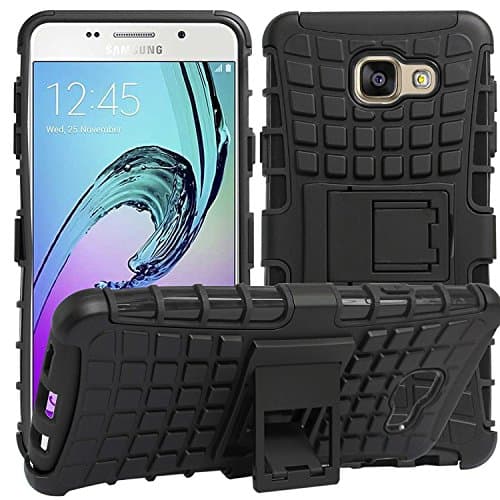 MD WorldSamsung A5 2017 Armor cases Tough Rugged Shockproof Armorbox Dual Layer Hybrid Hard/Soft Slim Protective Case with kick Stand Back Case Cover - Black Armor Case