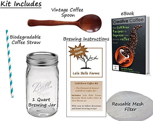 So Simple Cold Brew Coffee Kit With Mason Jar &amp; Filter - The Fast and Easy Way to Make Iced Coffee - Quart Mason Jar for Brewing, Coffee Spoon and Straw - Plus Creative Coffee Recipe eBook