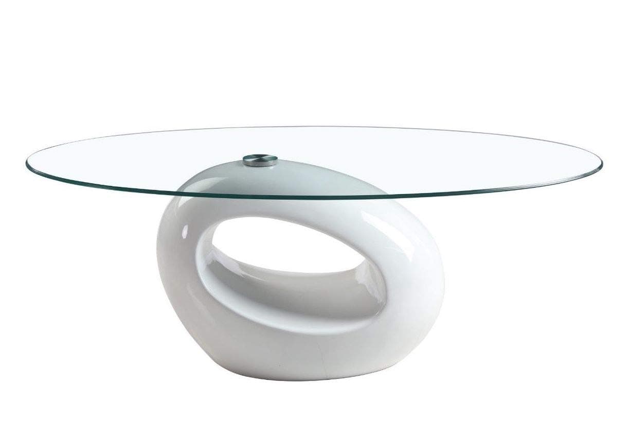 UKCOFFEETABLES Designer Oval Coffee Table (WHITE CLEAR GLASS)