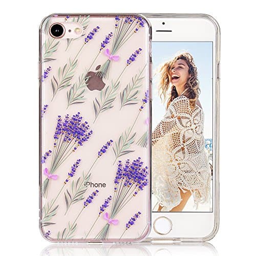 iPhone 8 case, iPhone 7 case, COSANO Floral Flower Clear Design Slim Fit [Hard PC Back + Shock Absorbing Soft Bumper] [Scratch-Resistant] Ultra Thin Transparent Protective Cover (Lavender 8)