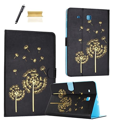 Galaxy Tab E 9.6 Case, NDLBS PU Leather Emboss Dandelion Case Cover with [Auto Wake/Sleep] Flip Folio [Kickstand] [Wallet &amp; Card Holder] [Magnetic Closure] for Samsung Galaxy Tab E 9.6&amp;T560(Black5)