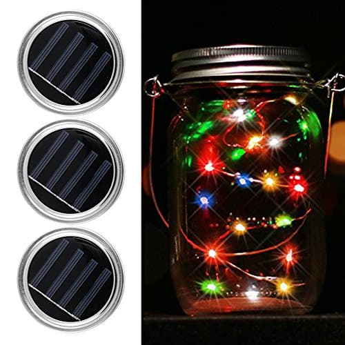 3 Pack Mason Jar Lights 10 LED Mason Jar Solar Light Lid Fairy String Lamp for Patio Garden Path Wedding Party Decorative Festival Celebration Light (Jars and handle Not Included)