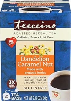 Teeccino, Herbal Coffee, Dandelion Caramel Nut, Caffeine Free, 10 Tee Bags, 2.12 oz (60 g)