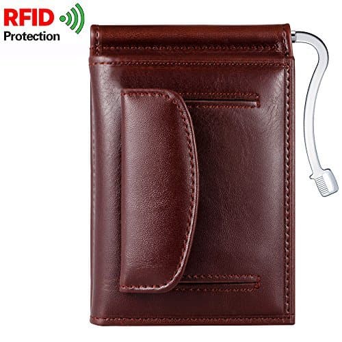Men RFID Multi-Card Trifold Passcase Slim Front Pocket Leather Wallet with Coin Pocket/Credit card holder/Money Clip [KARNI&SOUL]