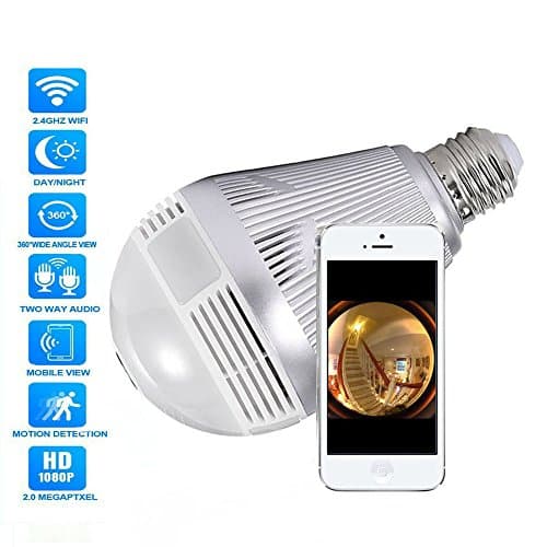 Deftun Light Bulb Camera 1080P HD 360° Panoramic WiFi Wireless Security Bulb Fisheye Network IP Camera