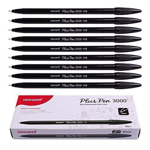 Monami Plus 3000 Office Sign Pen Felt Tip Water Based Ink Color Pen Complete Black Dozen Box 3 Pack