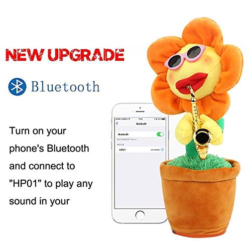 Singing Dancing Saxophone Sunflower Soft Plush Potted Funny Creative Bluetooth USB Charging Electric Toys Stuffed Toy Animated Dancing Flowers Doll For Kids (Round Oragne Petals) Expedited Shipping