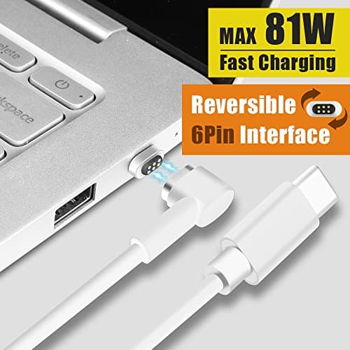 Macbook USB C Magnetic Fast Charger Cable SIKAI USB Type C to USB C [Support 4.3A] PD Quick Charging Cord For MacBook Pro, Nintendo Switch, Chromebook Pixel-Right Angle Elbow Design-6.6 Feet (White)