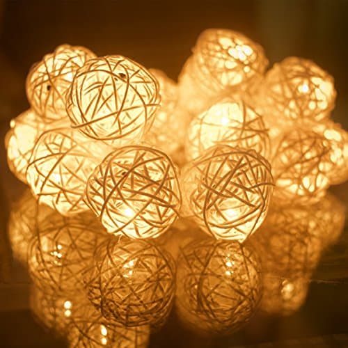 Rattan Ball Decorative String Lights，BAEIMA 20 Balls Warm White Light Color for Christmas, Holiday, Party, Event Decorative Lighting