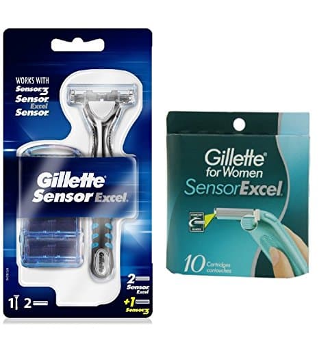 Gillette Sensor Excel Razor w/ 2 Sensor Excel Cartridges &amp; 1 Sensor3 Cartridge + Sensor Excel for Women 10 Ct. Refill Blades w/ FREE Loving Care Packette (1 Pack)
