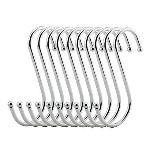 Neele Premium 10-Pack Round S Shaped Hooks S Hanging Hooks Hangers in Polished Stainless Steel Metal for Kitchen, Bedroom and Office ( M )
