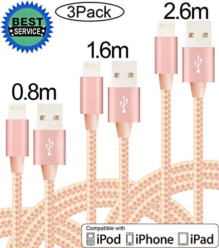 Anbso 3Pack 0.8M 1.6M 2.6M Lightning to USB Cable Charger with 8-Pin Connector Compatible with iPhone 7/ 7 plus/ iPhone 6/ 6 Plus/ 6s/ 6s Plus /5/5s/5c/iPad/iPod and More (Rose gold &amp; gold)