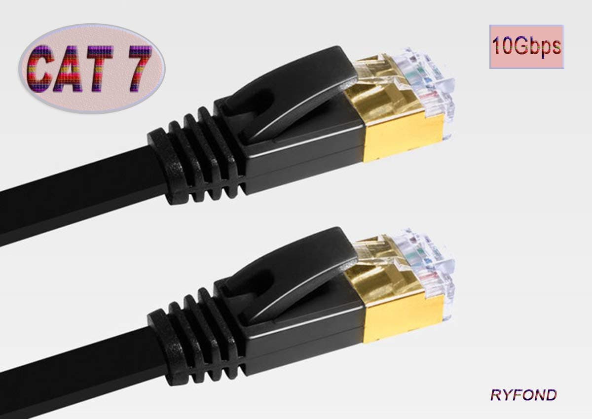 Cat 7 High Speed 10GB Shielded STP LAN WAN Network Flat Ethernet Cable - Indoor Outdoor Networking Patch Cable with Clips for Modem, Router, LAN,WAN, Computer (6 FT/2M)